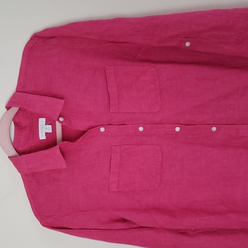 Charter club 100% linen fushia pink button down shirt women's size medium. - Picture 2 of 8